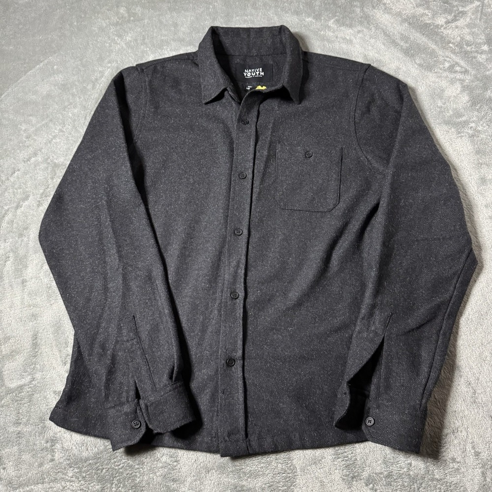NATIVE YOUTH Men's Black Wool Button Down Shirt Small City Preppy‎